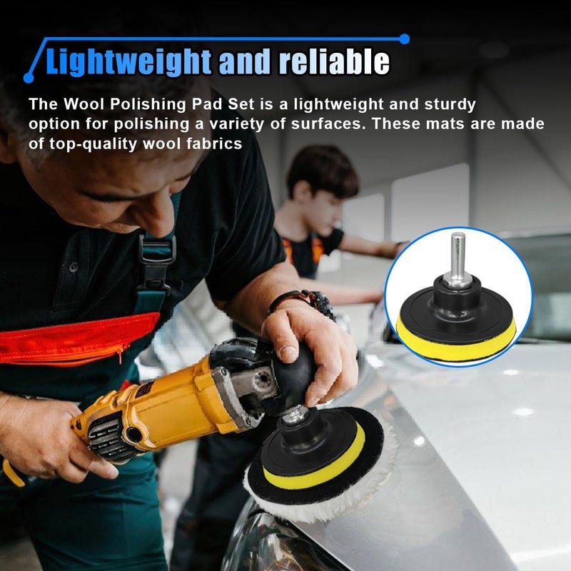 BDZMC 7PCS 3 Inch Wool Polishing Buffing Pad, Polisher Buffer Drill Attachment with Hook and Loop Back, M10 Drill Adapter, Car Buffing Wheel Pads for Waxing, Detailing, Polishing - Image 4